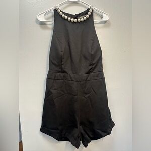 Black Romper with Pearl Accents
